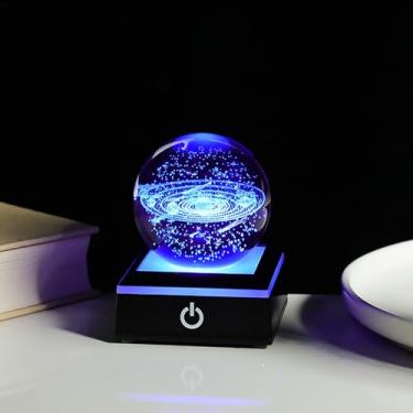 Imagem de Sistema Solar Bola de Cristal Luz Noturna com Iluminação LED Colorida, Base Touch, Modelo de Bola de Cristal Galáxia 3D Decoração Ciência Astronomia Presente