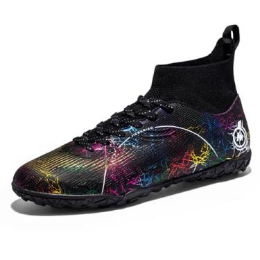 Imagem de JUNNMRE Chuteiras de futebol masculinas femininas, chuteiras de futebol juvenil, chuteiras de futebol de cano alto, tênis esportivo para uso externo/interno, Blacktf, 11 Women/9.5 Men