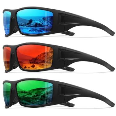 Imagem de Ofwin Óculos de sol esportivos polarizados para homens e mulheres, armação inquebrável, ciclismo, pesca, proteção UV400, pacote com 3 - vermelho + azul + verde