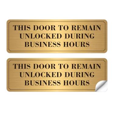 Imagem de 2 peças de placa adesiva para porta deve permanecer destrancada durante o horário comercial, autoadesivo, ouro preto, não trave a porta durante o horário de funcionamento para vidro, negócios