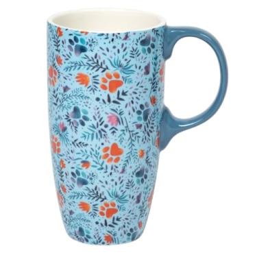 Imagem de GreaterGood Caneca de cerâmica alta Paws & Prints – Caneca de café de chá de chocolate quente de 500 ml com adoráveis designs de pata e gato presente novidade