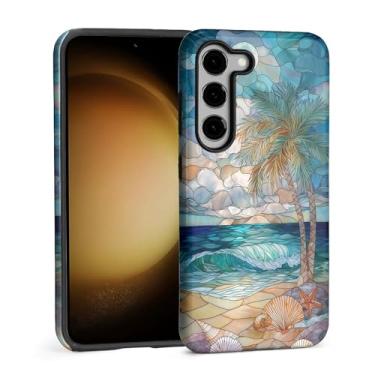 Imagem de DAIZAG Capa para Samsung Galaxy S23, linda capa de telefone para meninas e mulheres, resistente a arranhões à prova de choque capa protetora de vidro concha praia coqueiros