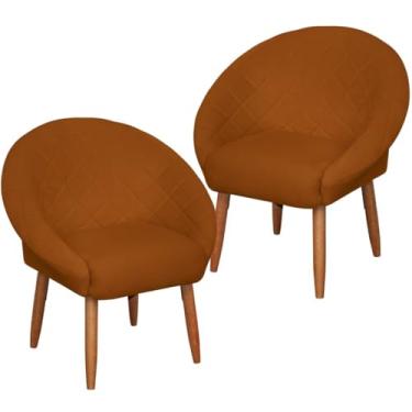 Imagem de Kit 2 Poltronas para Sala de estar Resistente Decorativa confortável tecido veludo confortável pés de madeira reforçado MOBLAN decor (TERRACOTA)