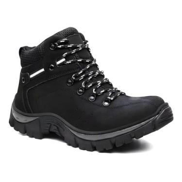 Imagem de Bota Coturno Feminino Adventure De Couro Com Palmilhas de Gel PU, Pret