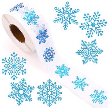 Imagem de AnyDesign 1000 pçs adesivos de Natal transparentes rolo de folha azul floco de neve adesivos autoadesivos de etiqueta de Natal de inverno para decoração de presente de cartão de convite de envelope de