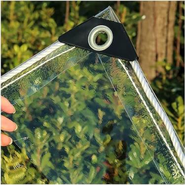 Imagem de JAHQ Lona de lona transparente: Lona impermeável de plástico PVC com furos, cobertura de folhas de plantas e flores à prova de chuva, 500 g/m2 (170 cm x 220 cm)