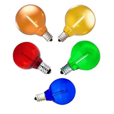 Imagem de VENUSOP Pacote com 10 lâmpadas de substituição de LED multicoloridas G40, base de candelabro E12/C7, lâmpadas coloridas à prova de estilhaçamento de 1 Watt para decoração interna externa de Natal, Dia