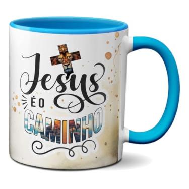 Imagem de Caneca Cristã Jesus O Caminho Frase Bíblia Xícara Religiosa (Azul)