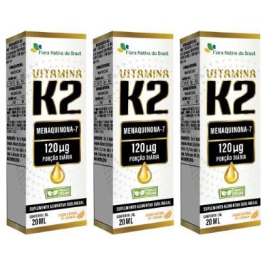 Imagem de KIT 3X Vitamina K2 em gotas (Menaquinona-7) 120mcg 20ml - Flora Nativa