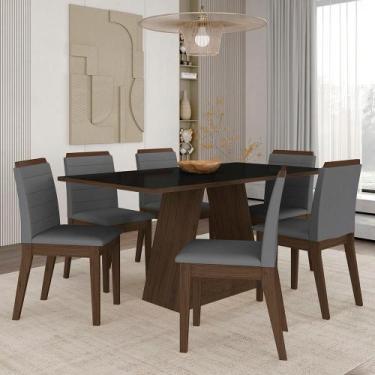 Imagem de Mesa Com 6 Cadeiras 1,60 Nápoles Imbuia/preto/cinza - Móveis Arapongas