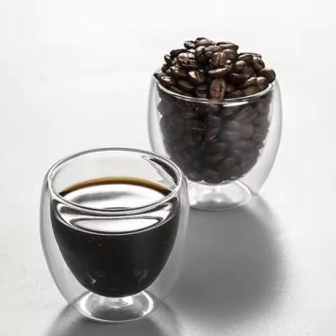 Imagem de Kit 02 Copos De Vidro Parede Dupla 80ml, Bebida Quente E Fria Copo Chá