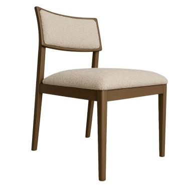 Imagem de Cadeira Siena Madeira Maciça Com Estofado Em Tecido 2 Peças - Élpis Móveis Boucle Bege Imbuia