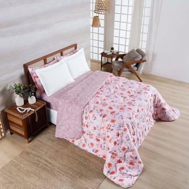 Imagem de Edredom Cobertor Belle King 400 Fios Dupla Face Estampado Floral Rosê