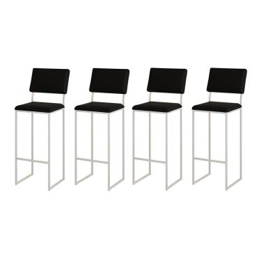 Imagem de Kit 4 Banquetas Com Encosto Industrial E Moderna Nina Branco E Corino Preto