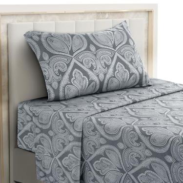 Imagem de Hannah Linen Jogo de lençol solteiro Paisley, 3 peças de microfibra macia sem vincos - Lençóis de cama com estampa luxuosa, inclui lençol de cima, lençol com elástico com bolsos profundos e fronha