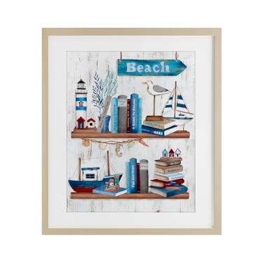 Imagem de Stupell Industries Livros náuticos na prateleira Impressão emoldurada de bétula sob vidro, design de Emma Leach, 53 x 43 cm