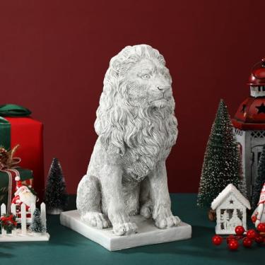 Imagem de Suzile Estátuas de jardim de leão de resina de Natal de 29 cm, estátuas de resina, artesanato, leão, quintal, interior, presente para decoração de pátio interno
