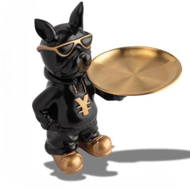 Imagem de Escultura Decorativa Enfeite Bulldog Cachorro Com Bandeja e Óculos Porta Taças Objeto Cofre Decoração(4101 - Bandeja BullDog Blusa)