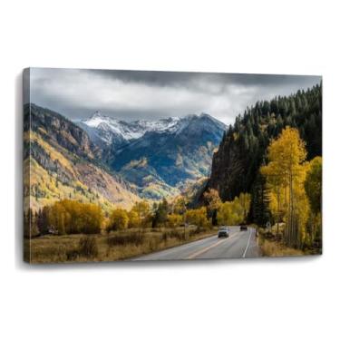 Imagem de Arte de parede em tela grande outono drive scenic highway 145 to telluride colorado rocky impressões em tela pintura emoldurada arte moderna abstrato esticado pôster decoração de casa presente
