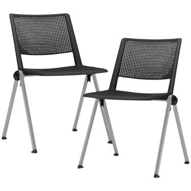 Imagem de Kit 02 Cadeiras Empilhável Fixa Lift F02 Base Aço Cinza Preto - Lyam Decor