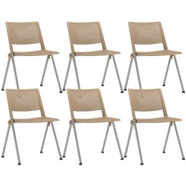Imagem de Kit 06 Cadeiras Empilhável Fixa Lift F02 Base Aço Cinza Nude - Lyam Decor