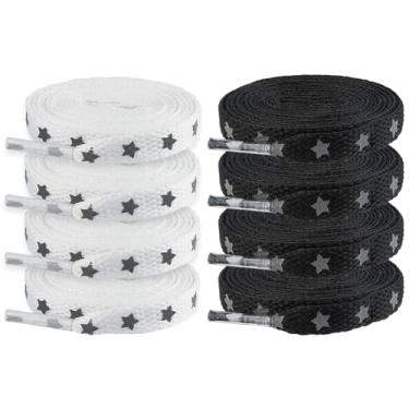 Imagem de SUPERFINDINGS 4 pares 2 cores de cadarços estampados planos de substituição legal cadarços atléticos poliéster estampa estrela sapato renda para sapatos esportivos botas tênis patins, comprimento: 129