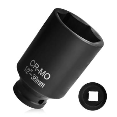 Imagem de Soquete de 36 mm 1/2 Drive, conjunto de soquetes de porca de eixo de alta resistência com design antiderrapante de 6 pontos por chave catraca de 1/5.1 cm, soquetes profissionais de impacto profundo