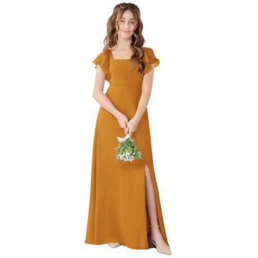 Imagem de Vestido de dama de honra Jirocum Butterscotch Chiffon com mangas JR001