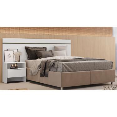 Imagem de Cabeceira para Cama Box Casal com 1 Mesa de Cabeceira - Prime-Branco - Móveis Novo Horizonte