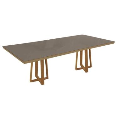 Imagem de Mesa de Sala Jantar Elma Madeira Maciça c/ Tampo Madeirado c/ Vidro 200x100cm Carvalho/Freijo Bronze - Kappesberg