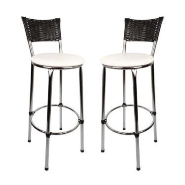 Imagem de KIT 2 Banquetas Alta Cromada Junco PRETO Cozinha Balcão Bancada - ESPA