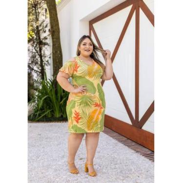 Imagem de Vestido Midi Viscolycra Ombro De Fora Plus Size - luh may, Amarelo, G2