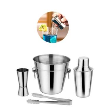Imagem de Kit Drink Bar Man Profissional Aço Inox Coqueteleira Dosador