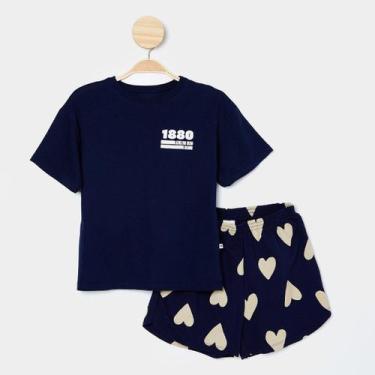 Imagem de Conjunto Infantil Hering Camiseta + Short Menina, Azul escuro, 8A