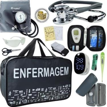 Imagem de Kit Bolsa Cores Aparelho Pressao Esfigmomanometro Medidor de Glicose C