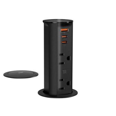 Imagem de Saída pop-up ANNQUAN Space Saver de 5 cm com portas USB PD20W pretas