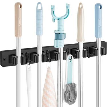 Imagem de Suporte de esfregão e vassoura OUTNILI montado na parede com 5 ranhura