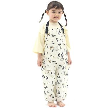 Imagem de Macacão infantil impermeável – alças ajustáveis, calça leve para chuva, bagunça e lama, Borboleta marfim, M