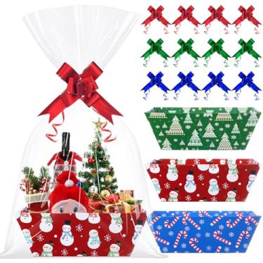 Imagem de Jectivs 12 conjuntos de cestas coloridas de presente de Natal vazias com sacos transparentes de celofane