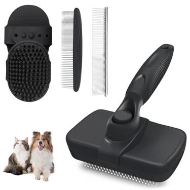 Imagem de Escova autolimpante – Kit profissional 5 em 1 para cuidados com animais de estimação, ferramenta de cuidados para cães, gatos e filhotes, remoção de pelos para animais de estimação de pelo longo e