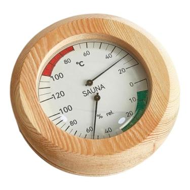Imagem de Generic Termômetro e higrômetro de sauna de madeira com 13 cm de diâmetro para spa doméstico, resistente a altas temperaturas, umidade de 0 a 100%,