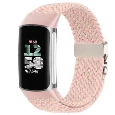 Imagem de Issinlky Pulseira trançada de nylon compatível com Fitbit Charge 6/5, pulseira elástica para Fitbit Charge 5/6 feminino e masculino