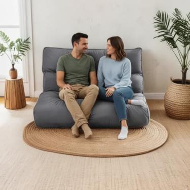 Imagem de Futon Casal Sofá Cama Dobrável 128x188cm Cor Cinza, Espuma Hiper Soft, Capa Removível e Lavável em Suede, Multiuso – Confort Linens