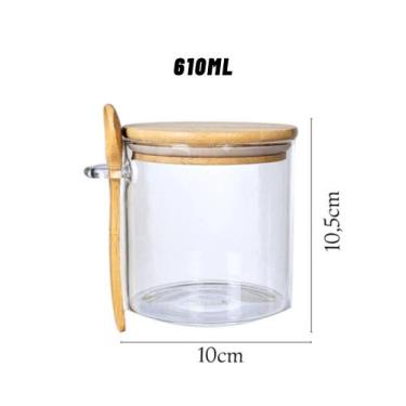 Imagem de Pote De Vidro Redondo Tampa Bambu Hermético Com Colher - TOP UTIL, 610