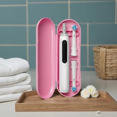 Imagem de Estojo de escova de dentes, suporte de escova de dentes portátil para viagens, viagens de negócios, escola, acampamento, casa compatível com Oral B io (rosa)