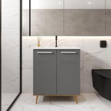 Imagem de Balcão para Banheiro com Pia e 2 Portas Bertolini, Grafite/Carvalho