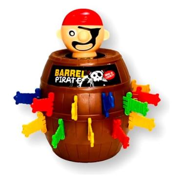 Imagem de Barrel Pirate Jogo de Tabuleiro Infantil, Barril Marrom com 16 Espadas Coloridas, Brinquedo Educativo para Crianças +5 Anos, 19x13x13cm