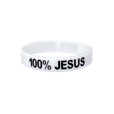 Imagem de B3 U ATHLETICS Pulseira esportiva de silicone 100% Jesus futebol futebol motivacional fitness stretch preto branco brilha no escuro unissex adultos adolescentes 1 3 5 10 15 pacote (1 pulseira branca)