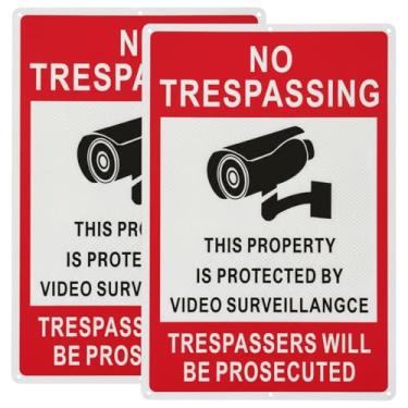 Imagem de Placa de metal de propriedade privada de vigilância por vídeo sem Tresspassing - Alumínio resistente de 0,9 mm de 0,9 mm, material reflexivo EGP 3M, protegido contra UV, resistente ao desbotamento