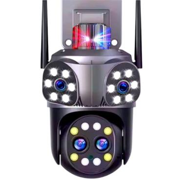 Imagem de Câmera de Segurança WiFi Inteligente, 4 Lentes, Zoom 10x, Full HD 1080p, Detecção Humana, À Prova D'água IP66, Visão Noturna, Sistema de Alarme